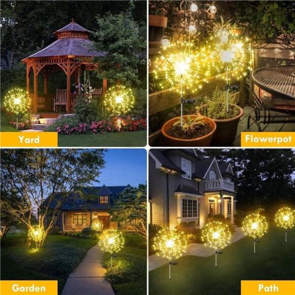 4-Pack Solar Outdoor Lights for Garden Decorations 360 LED Solar Firework Lights - Picture 2 of 8